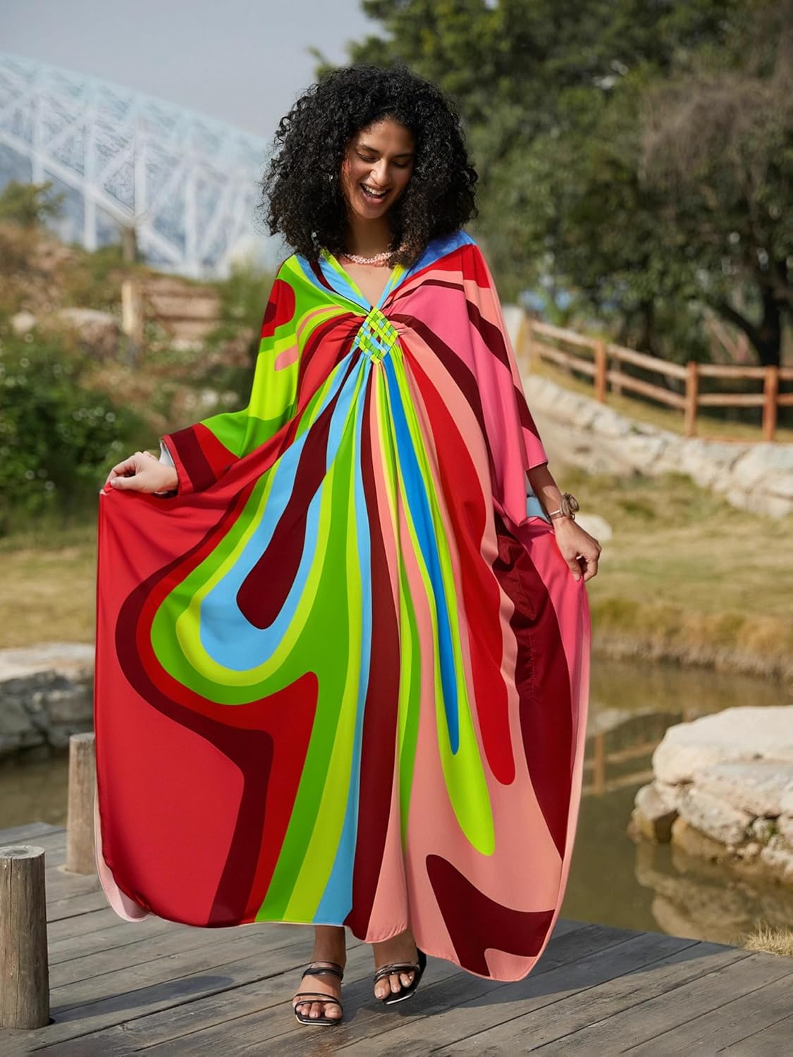 Kaftan Dresses for Women Wave Neck Swimsuit Cover Up Caftan Dress Plus Size Oversized Long Beach Dress - Image 6