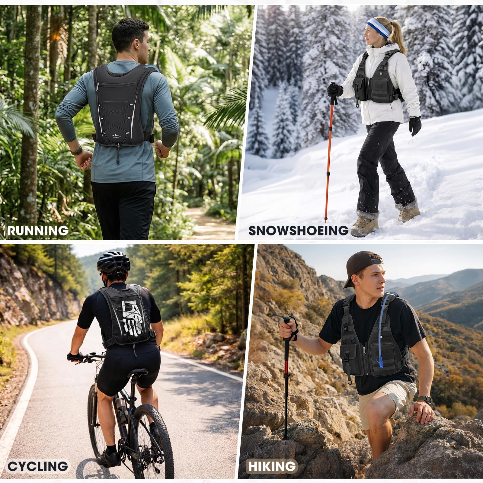 RAINSMORE Laufweste Damen Herren, Trinkweste Laufen mit 2L Trinkblase | Leichtes Atmungsaktives Mesh | Große Handytasche | Reflektoren | Verstellbare Passform Für Trailrunning, Marathon & Radfahren