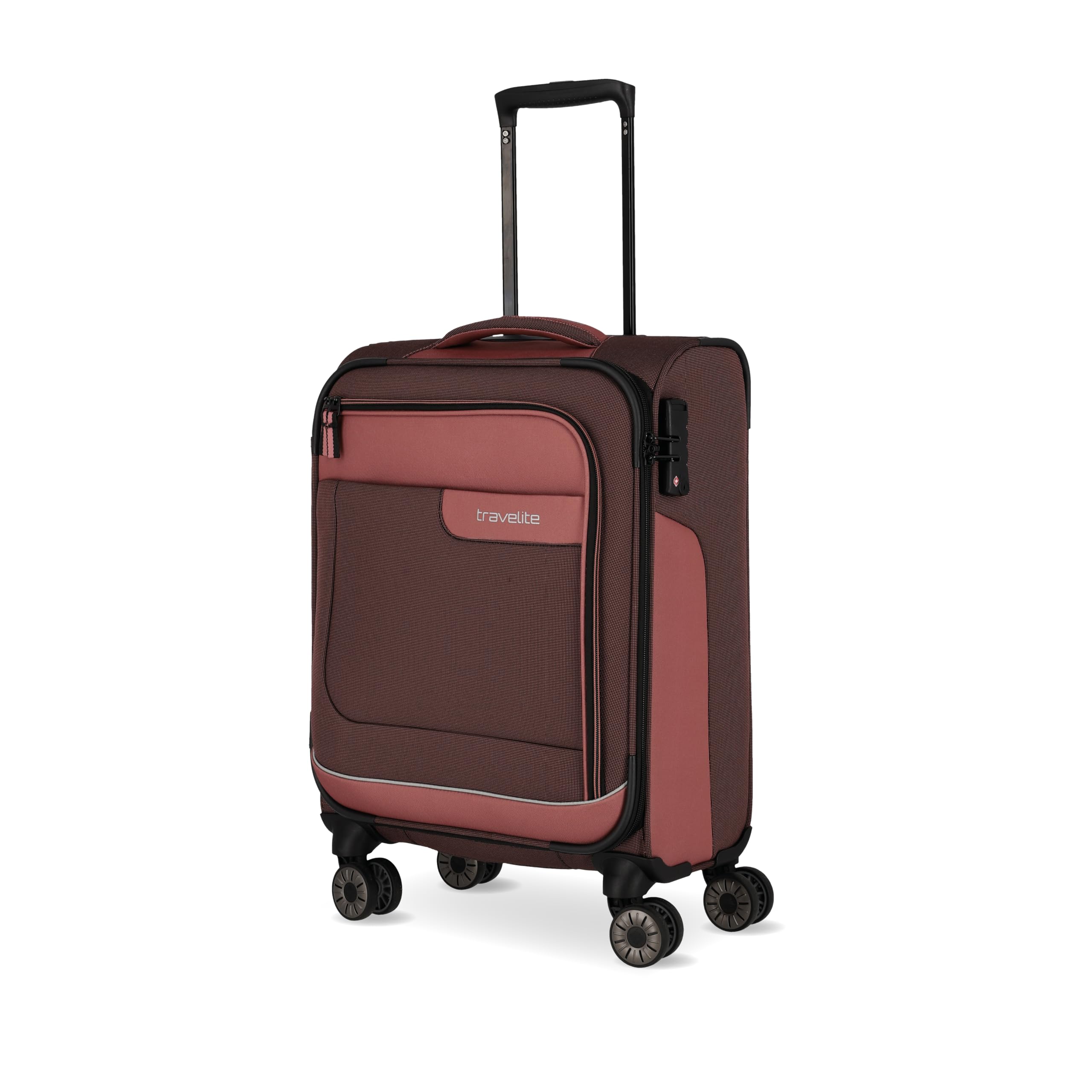 Travelite 4-Rad Koffer Handgepäck Weichschale aus recyceltem Material, erfüllt IATA Norm, Gepäck Serie VIIA: Trolley mit Aufsteckfunktion + Kantenschutz, 55 cm, 34 Liter