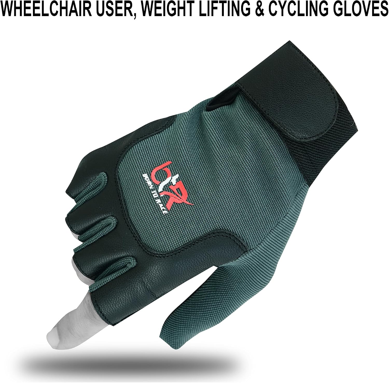 Wheelchair Gloves Unisex Mobility Disability Fingerless Long Thumb Leather Palm Workout Weight Lifting, Cycling, Driving Gloves for Men and Women