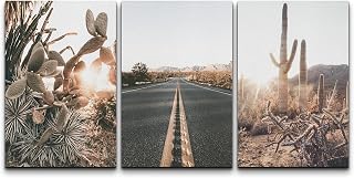 NWT Canvas Print Wall Art Set Joshua Tree Desert Landscape Road Trip Texas Nature Wilderness Photography Modern Art Decorative Minimalist Floral Botanical for Bedroom - 24"x36" x 3