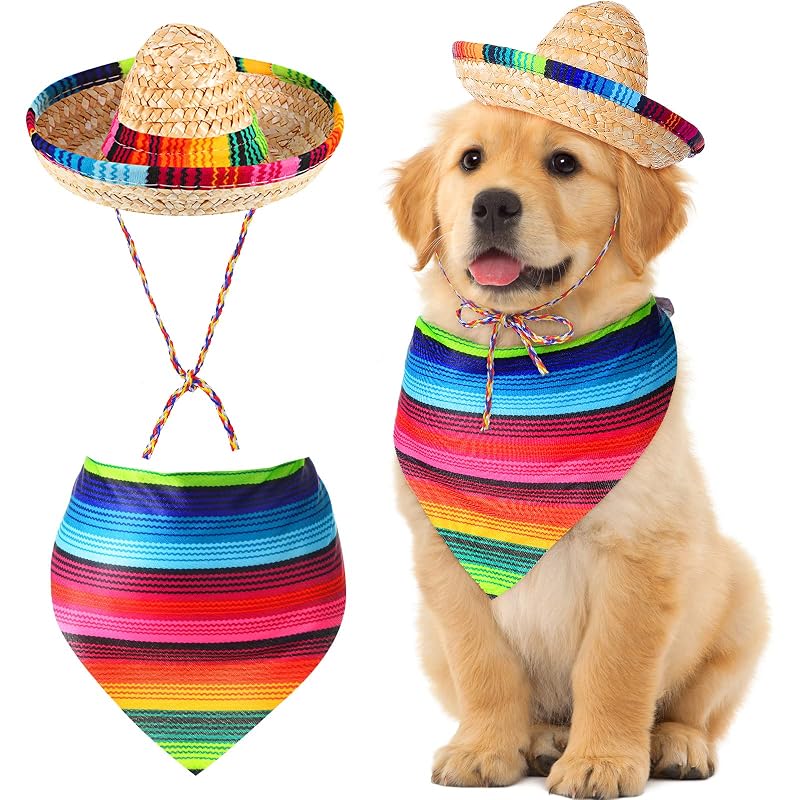 Chapéu Sombrero para Cães com Bandana Mexicana Saintrygo, Tamanho Grande