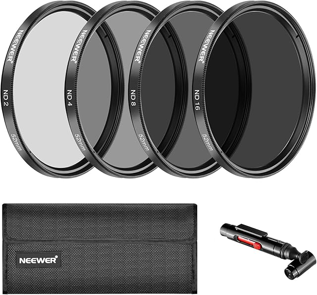 Neewer ND2 / ND4 / ND8 / ND16 Neutral-Density Filter, (52 mm) and Accessory Kit for Nikon D3300, D3100, D3000, D5300, D5200, D5100, D5000, D7000, D7100, DSLR, Lens Pen, Filter Bag