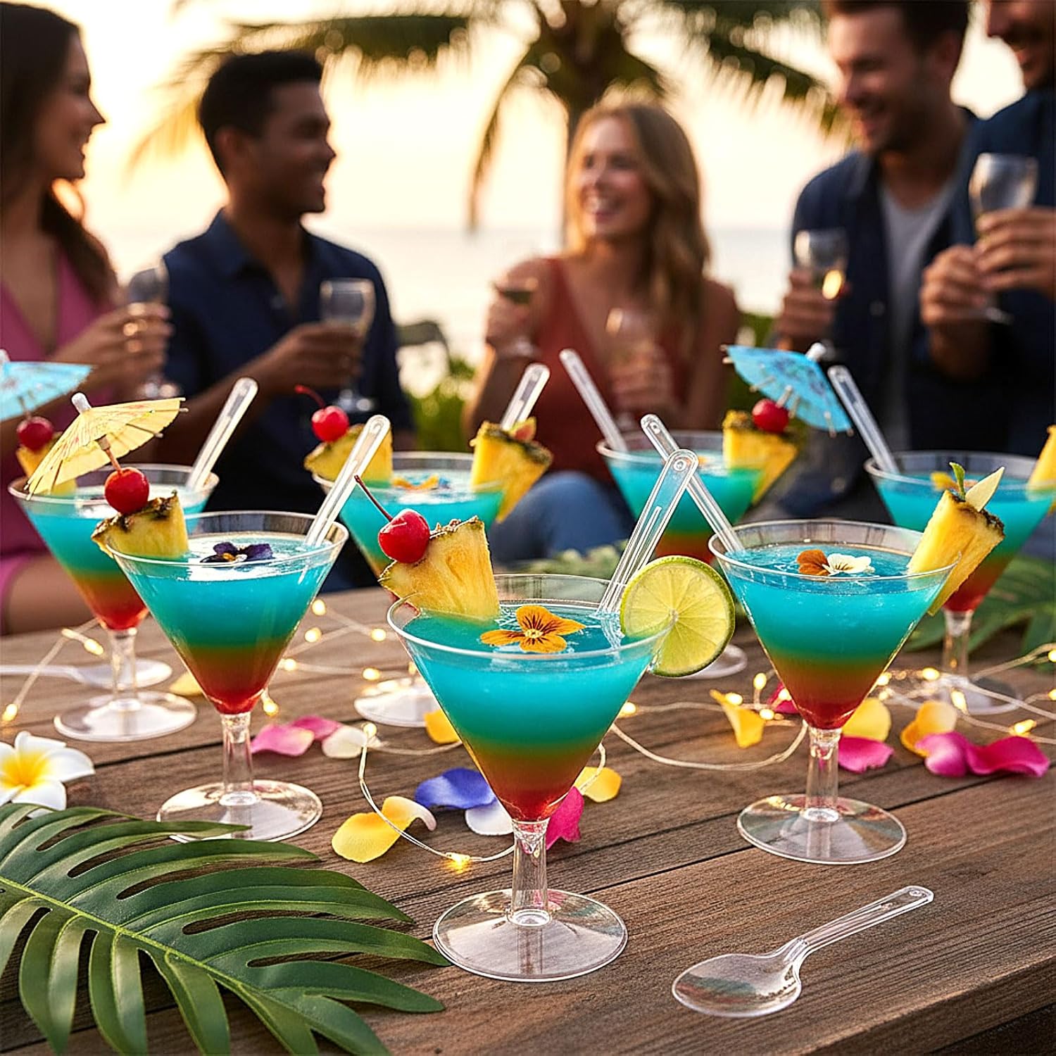 Yinkin 50 Cups and 50 Spoons Plastic Martini Glasses Disposable Cocktail Glasses Mini Martini Plastic Cups Dessert PVC Shot Unbreakable with Spoons for Weddings Party Wine Food (Clear, 2 oz)