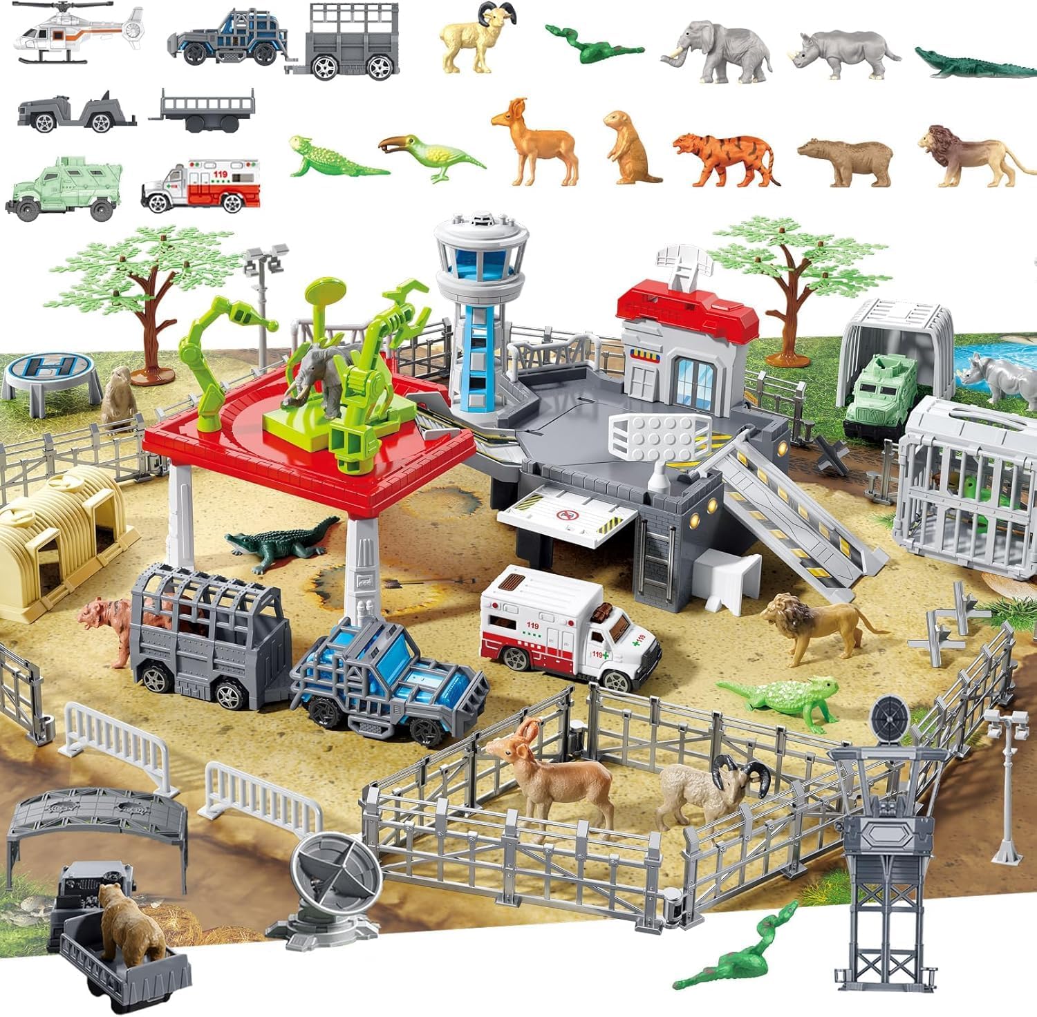 51 Piece Safari Animals Toys Set, Realistic Zoo Animal Figurines Playset with Play Map, Plastic Jungle Toy for Toddlers 3+ Years Old, Ideal Gift for Boys and Girls