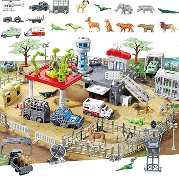 51 Piece Safari Animals Toys Set, Realistic Zoo Animal Figurines Playset with Play Map, Plastic Jungle Toy for Toddlers 3+ Years Old, Ideal Gift for Boys and Girls