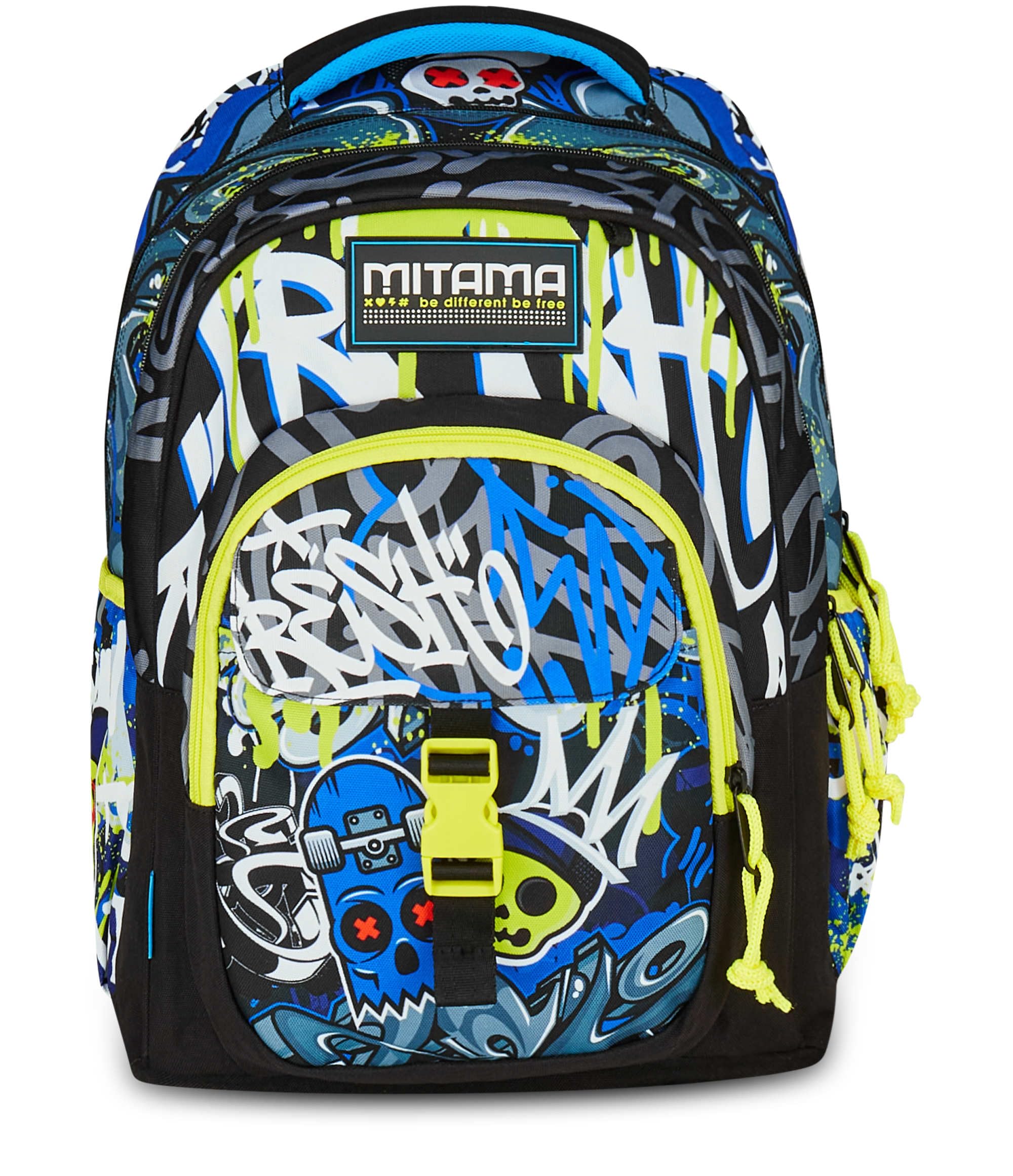 Mitama Zaino Scuola SCHOOL SKATE, New Plus, Triplo Scomparto, Tasche Porta Borraccia, Spallacci Ergonomici, Scuola Elementare Bambino, Media