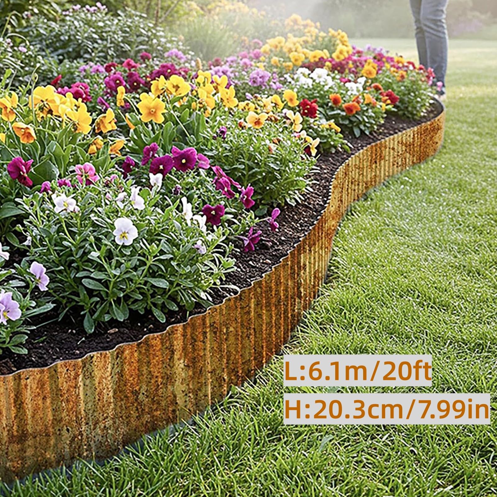 Borde de césped de acero corten de 6,1 m, borde de césped de metal de 20,3 cm de alto, borde de bancal de metal, borde de parterres con óxido, fácil montaje – borde de parterres con óxido para macizos