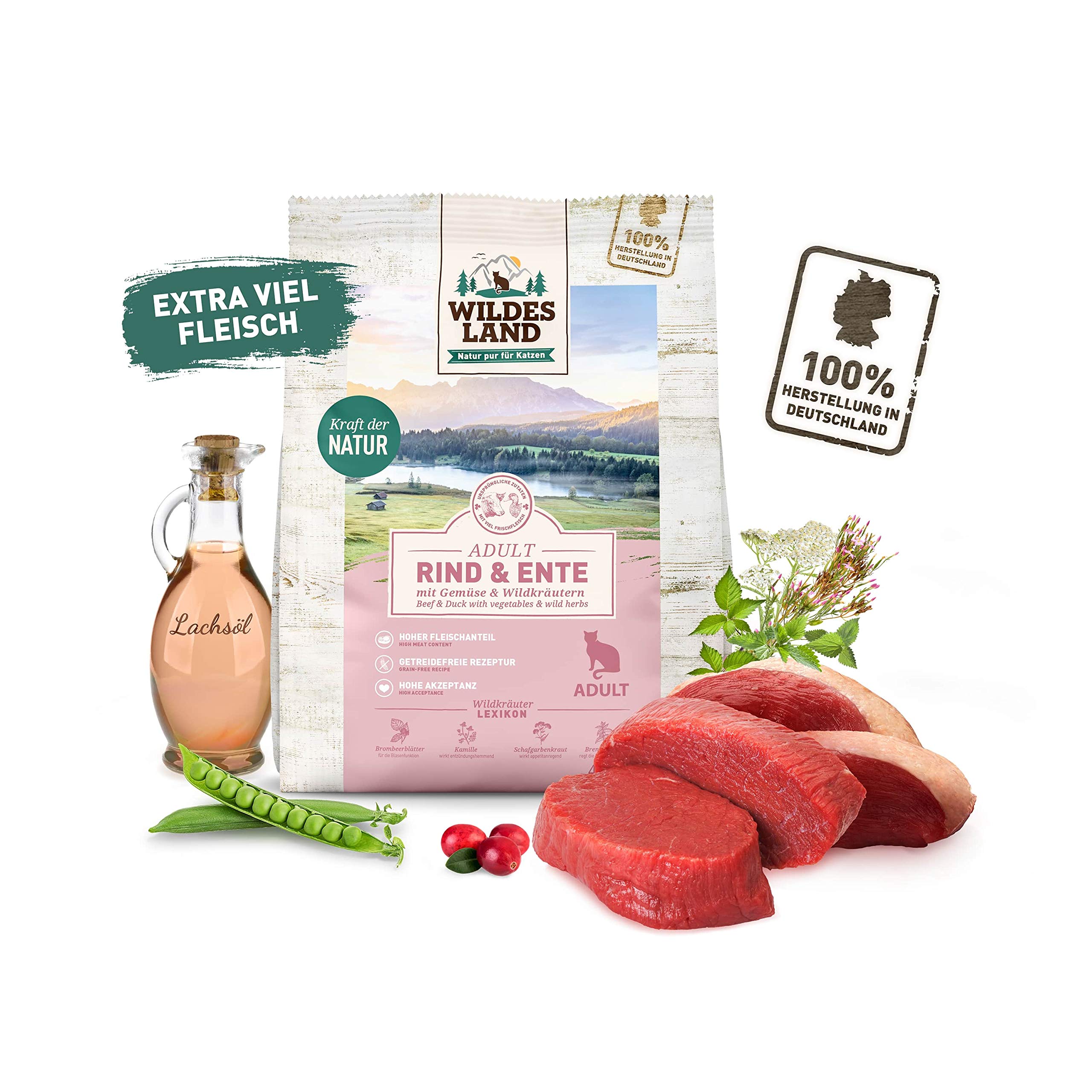 Wildes Land Trockenfutter Katze Rind & Ente 4 X 1,2 Kg  Getreidefrei, Hoher  Fleischanteil, In Deutschland Hergestellt Wildes Land Katzenfutter