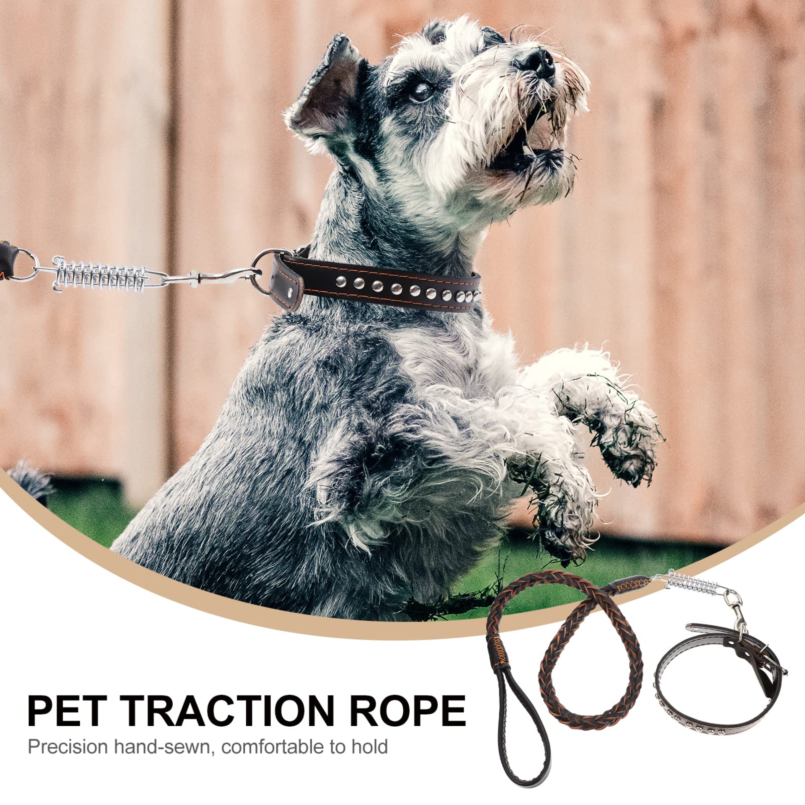 Hunde Springleine mit Federmechanismus 1 Satz aus Leder | Große Hunde, Schwarz, Edelstahl Details, Trainings und Outdoor Einsatz