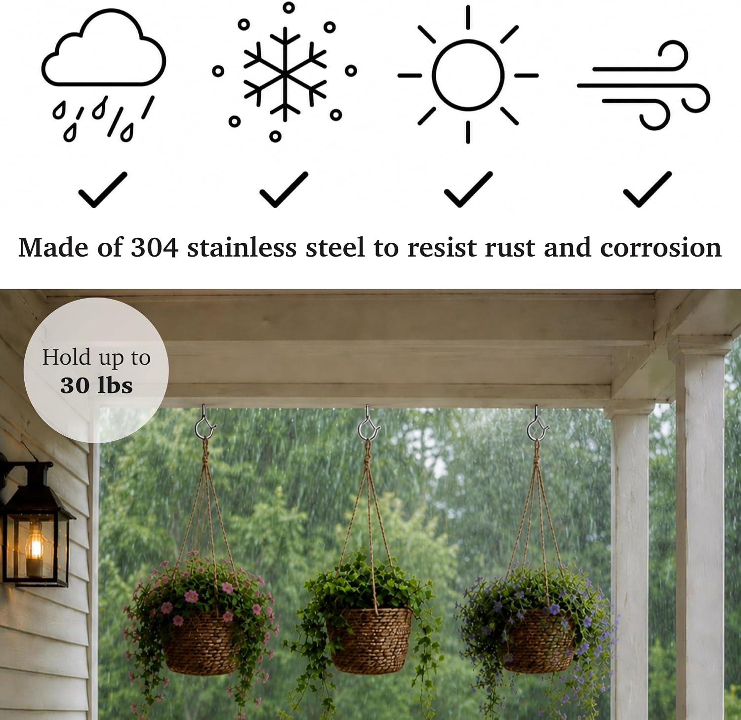 304 Stainless Steel 24 PCS 2 Inch Screw Eye Hooks with Locking Latch for Hanging String Lights, Plants and Wind Chimes, Indoor Outdoor Use