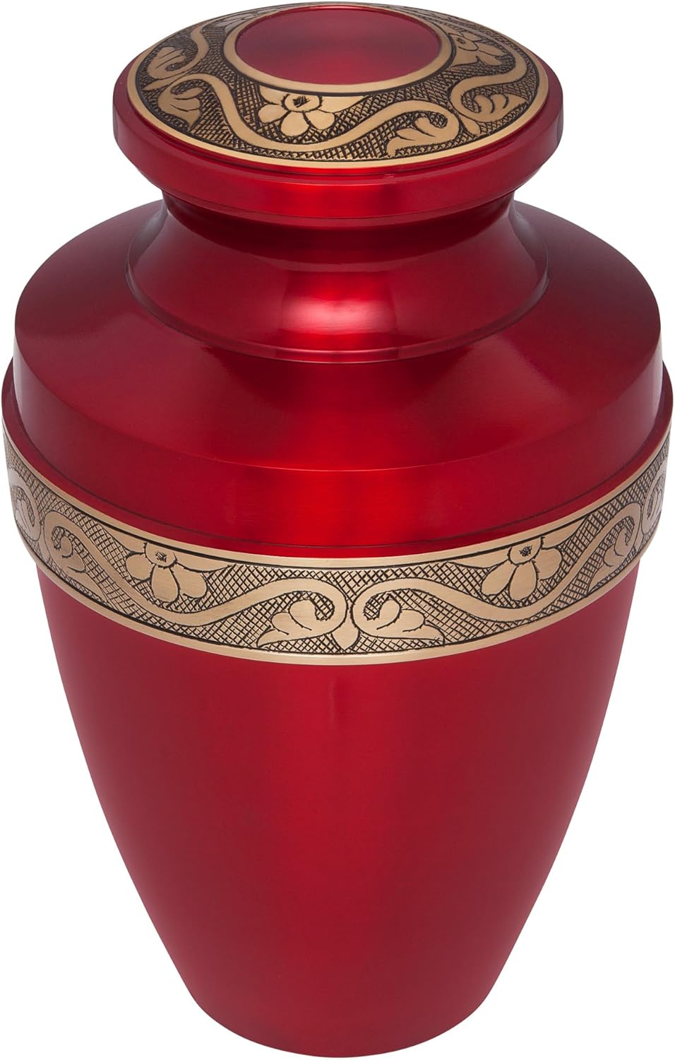 Liliane Memorials Glossy Red Funeral Cremation Urn Mimosa Model in Brass for Human Ashes Suitable for Cemetery Burial Fits Remains of Adults up to 200 lbs, Large/200 lb