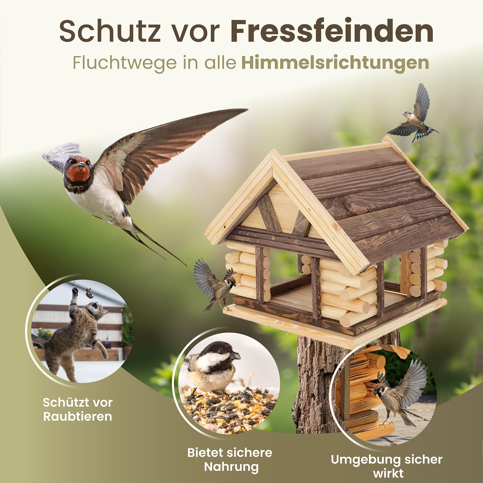 Mazur Vogelfutterhaus groß XXL 39,5x38x34,5cm I Vogelfutterspender aus Holz stehend I Futterstation für Vögel I Vogelfutterhaus zum bemalen für Kinder