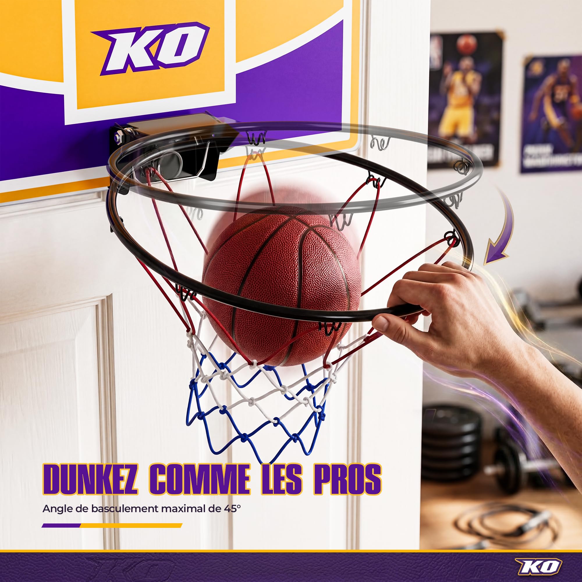 Panier de Basket Interieur Mini Panier Basket Enfant pour Chambre Mural avec 2 Ballons Panneau Repliable Coffret, Cadeau Anniversaire Jeu de Basket Jouet Garçons Fille