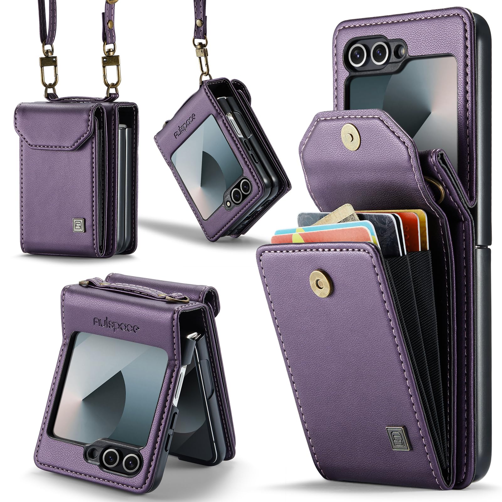 ASAPDOS Crossbody Case Compatible with Samsung Galaxy Z Flip 6/Z Flip 7 FE,Retro PU Leather Strap Wristlet Flip Case with Magnetic Closure and Card
