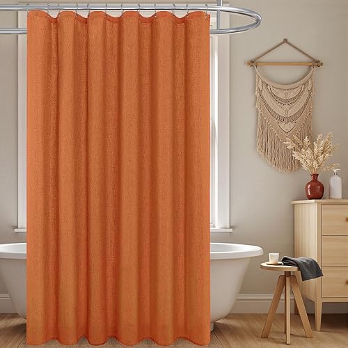 KOUFALL Cortina de ducha naranja otoñal para baño, decoración de color calabaza quemada oscura, tela de lino impermeable, juego de cortinas de ducha