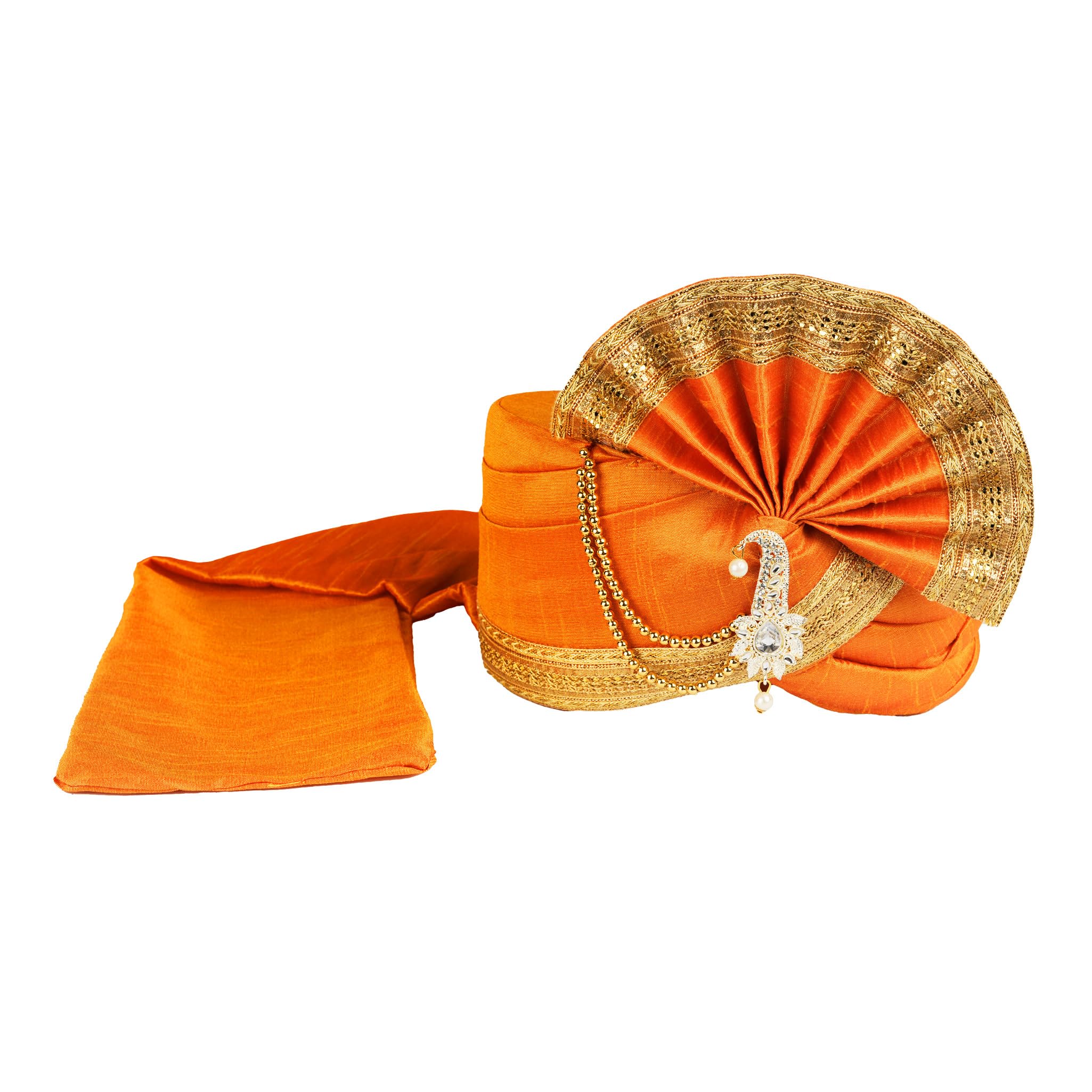 priyakant safawala Men's Traditional Wedding Collection Dupion Handcrafted Safa (Pheta/Pagdi/Turban) For Wedding And Engagement (Mango, Free Size, Adjustable Velcro)-picture-20