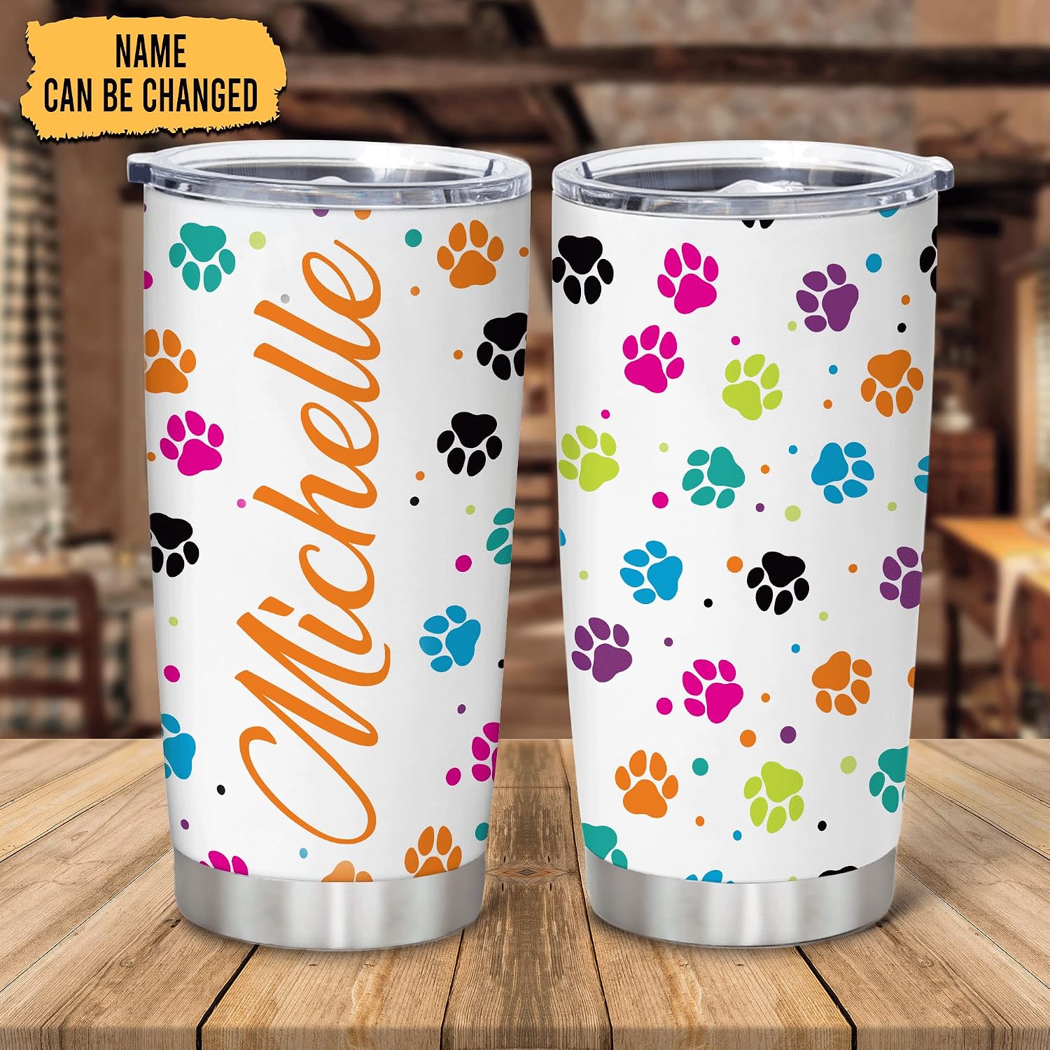 Hyturtle Personalized Gifts For Dog Lover - Birthday Christmas - Paws Dog Print Custom Name Stainless Steel Tumbler 20oz With Straw Lid - Pet Lovers Gifts For Her Women Girl Friend