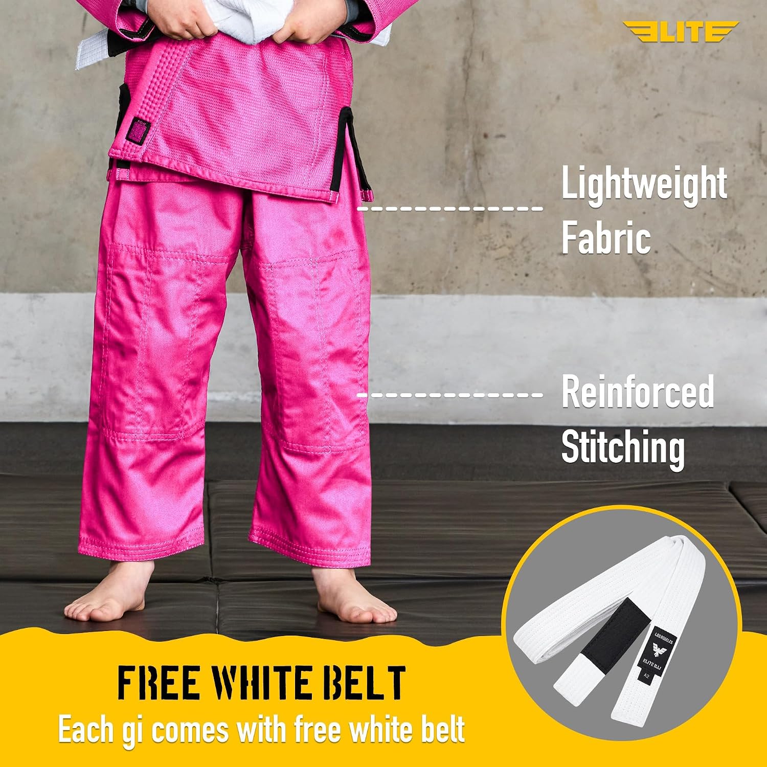 Elite Sports IBJJF Ultra Light BJJ Brazilian Jiu Jitsu Gi for Kids with Preshrunk Fabric and Free Belt image 4