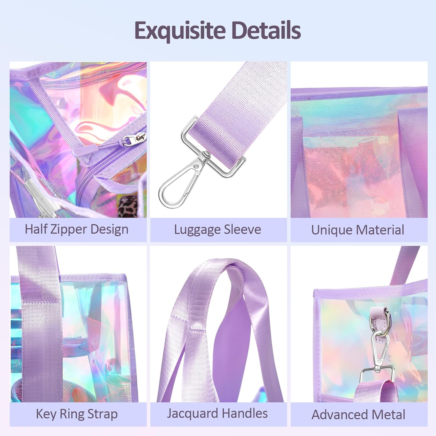 Beach Bag 26L Large Iridescent Waterproof Beach Tote Bag for Women with Zipper & Phone Pouch Sand/Tip-Proof Crossbody - Image 5