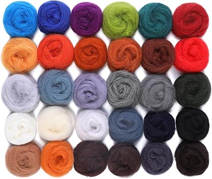 Mayboos 30 Colors Wool Roving for Needle Felting, Needle Felting Wool, DIY Wool Roving Needle Felts Craft for Needle Felting Wet Felting 3g/Color Dark Color
