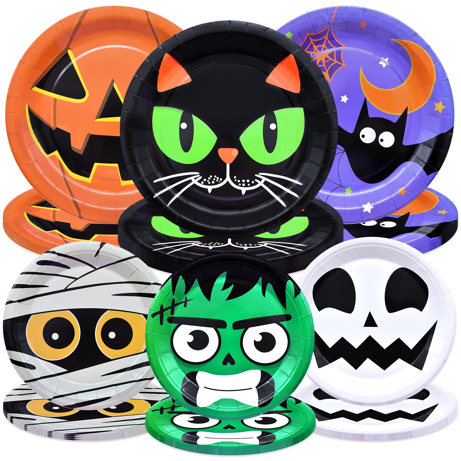 Assiettes jetables d'Halloween pour buffet enfant et table festive à motif citrouille
