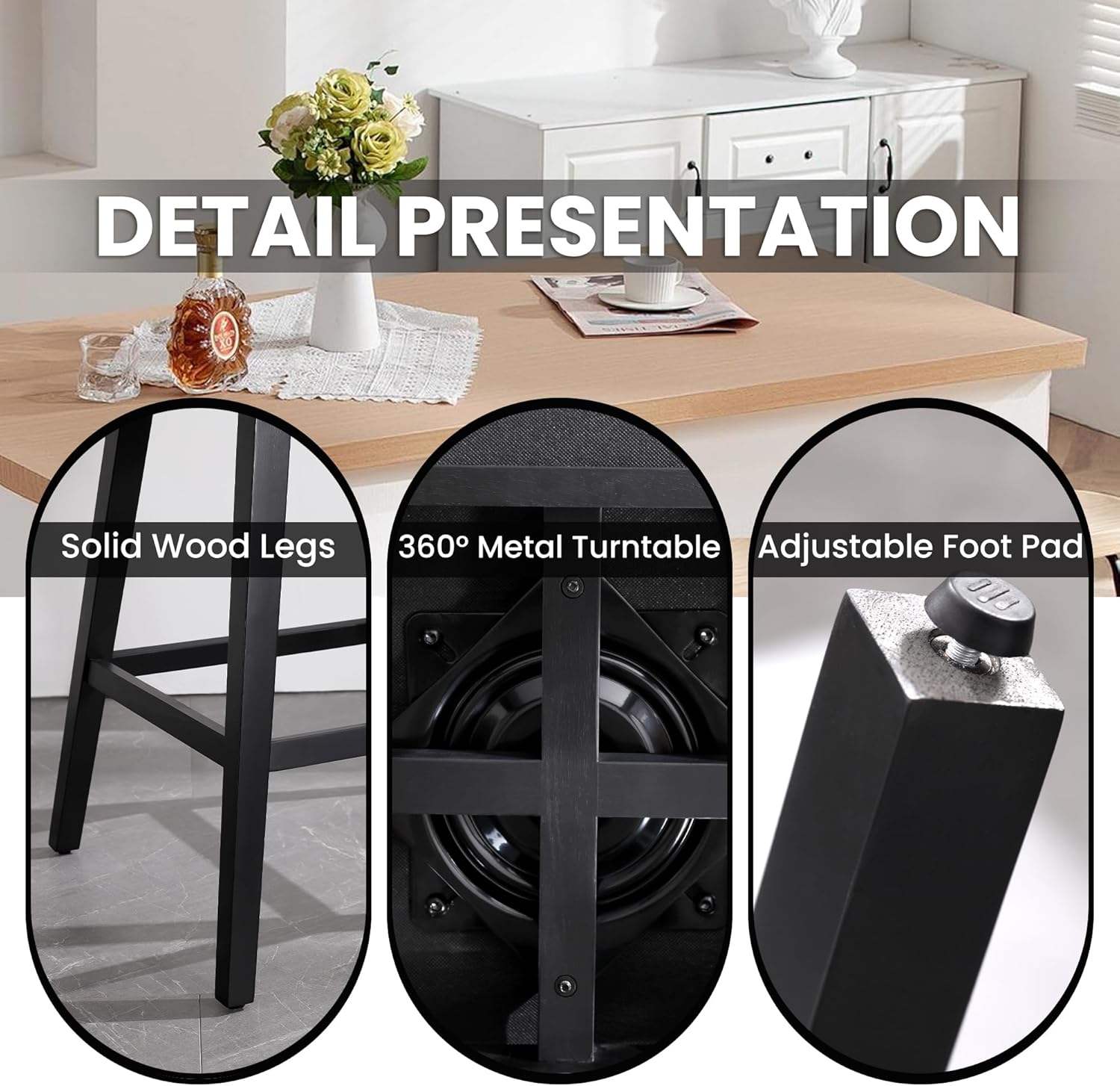 30 Inch Counter Height Bar Stools, Swivel Bar Stools Set of 2 with Backs, Barstools with Faux Leather Upholstered Seat & Solid Wood Footrest, Counter Height Chairs for Kitchen Island, Home Bar (Brown)
