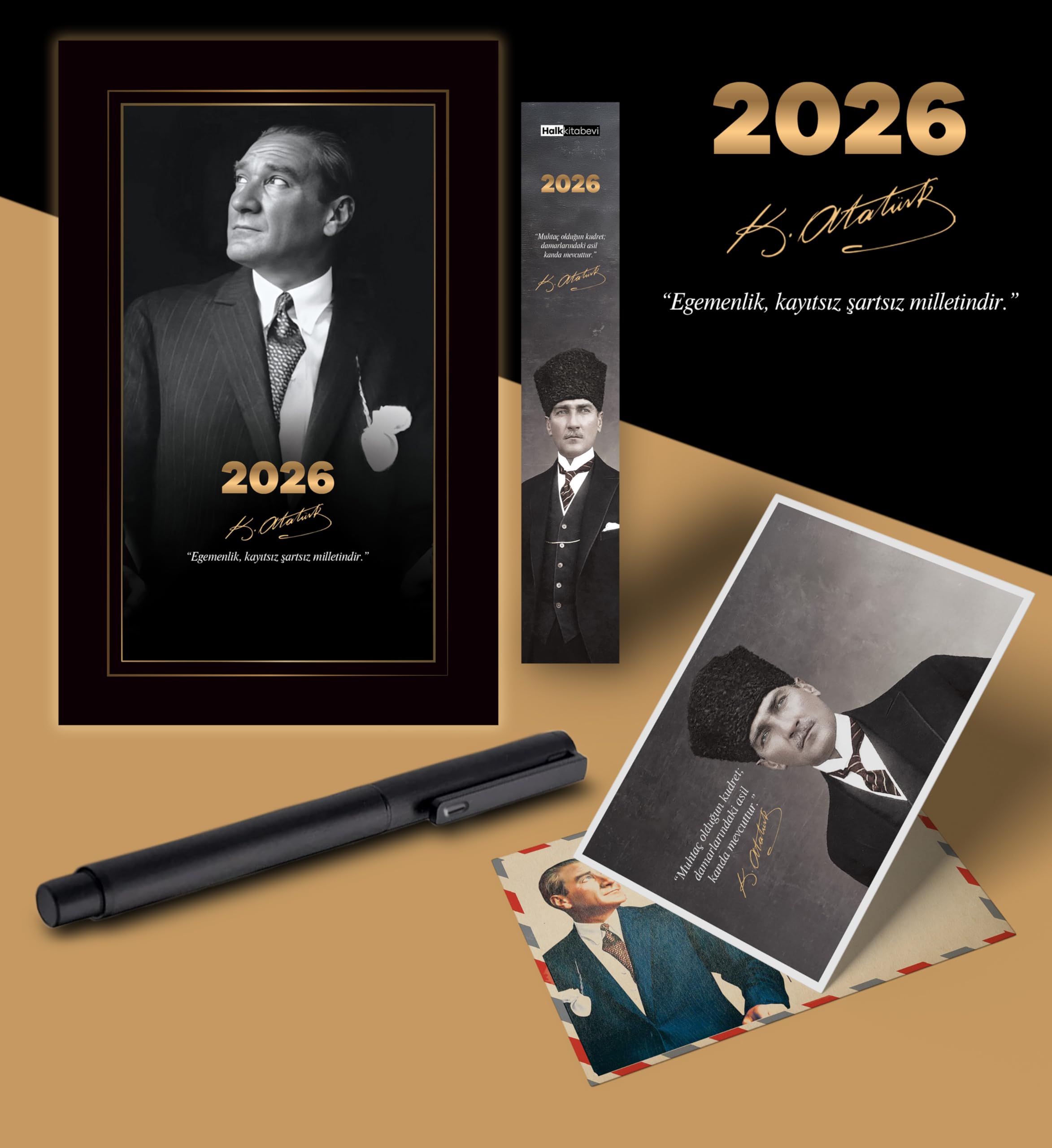 2026 İstikbal Atatürk Ajandası Ayraç Kartpostal Kalem - Siyah