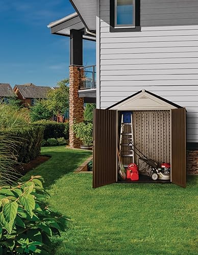 Miniatura 5 de Rubbermaid Cobertizo grande de resina para exteriores, 7 x 3.5 pies, gris y marrón, con perfil de ahorro de espacio para el hogar, jardín, piscina,