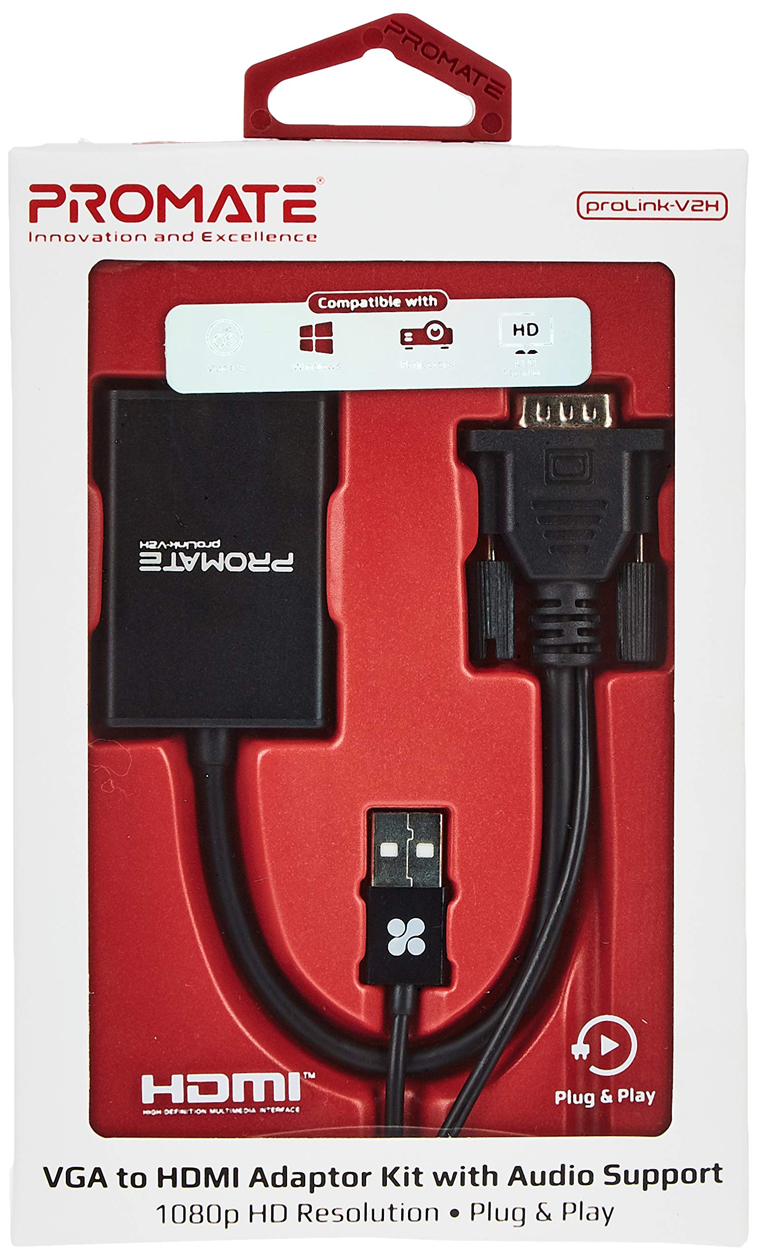 Promate Prolink-V2H VGA to HDMI Cable - Black