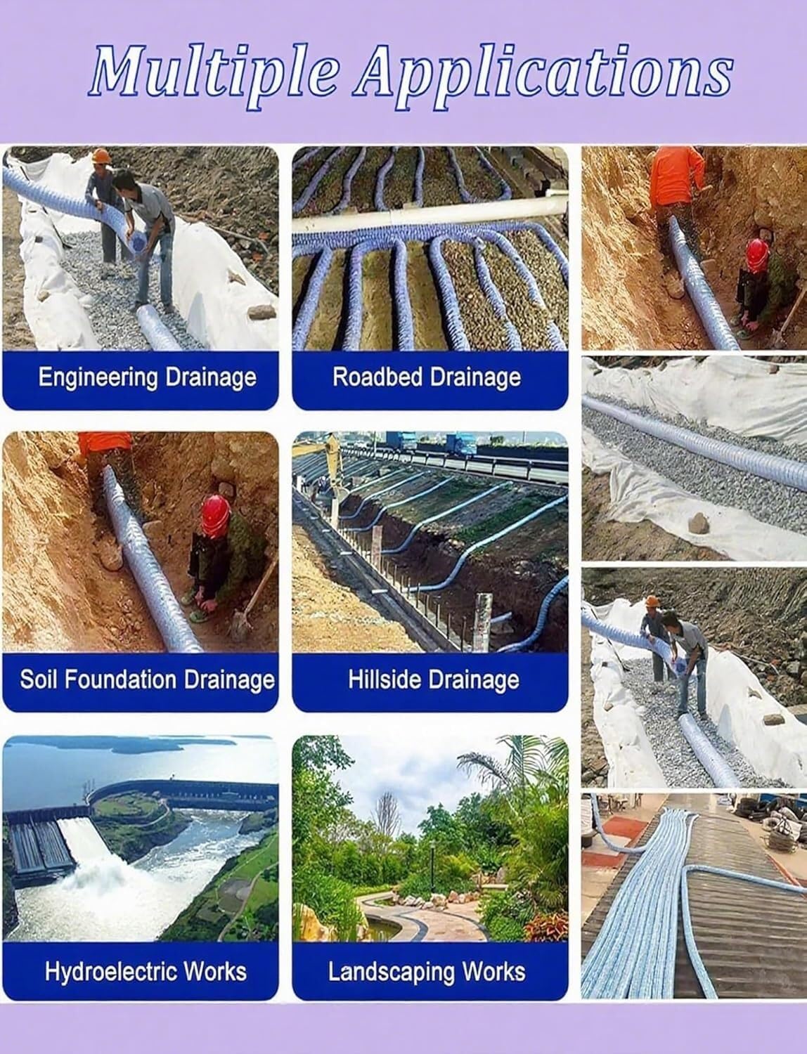 Tuberías de Drenaje subterráneas Flexibles, adecuadas for Patios y entradas de vehículos(15m/49ft)