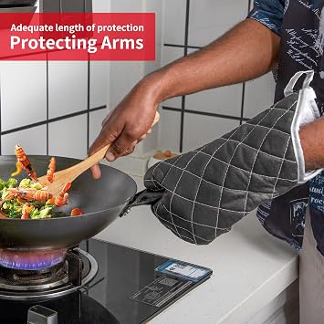 ARCLIBER Oven Mitts Heat Fire Resistant Oven Mitts 425 F, Quilted Terry Cloth Cotton Soft Lining Oven Gloves, Extra Long Kitchen Mittens for Cooking Baking