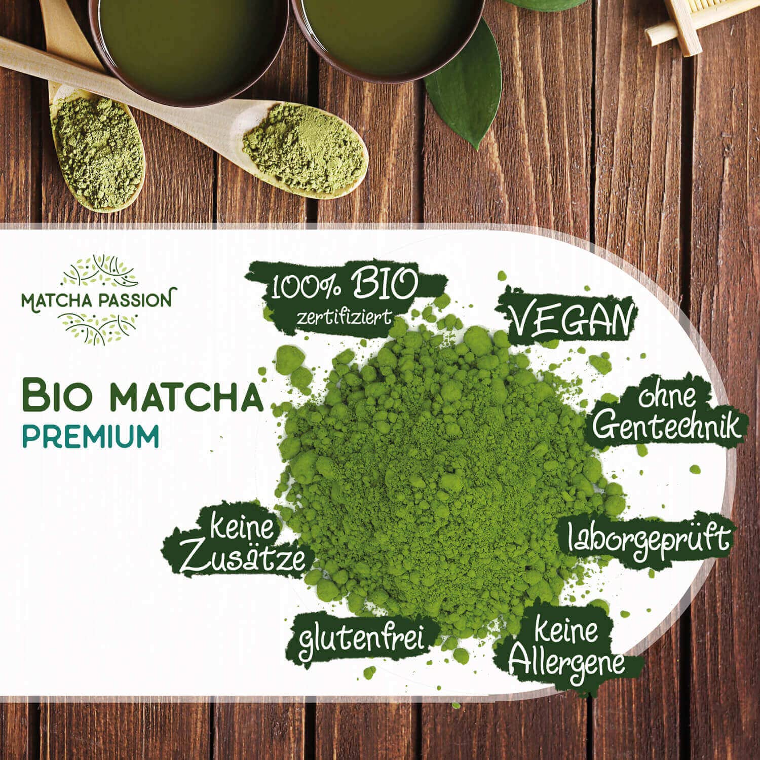 MATCHA PASSION Bio Matcha Premium 30g Pulver mit Bambusbesen & Bambuslöffel - Zeremonie Qualität Kagoshima Japan - purer Genuß für Tee-Zeremonie Vegan Superfood