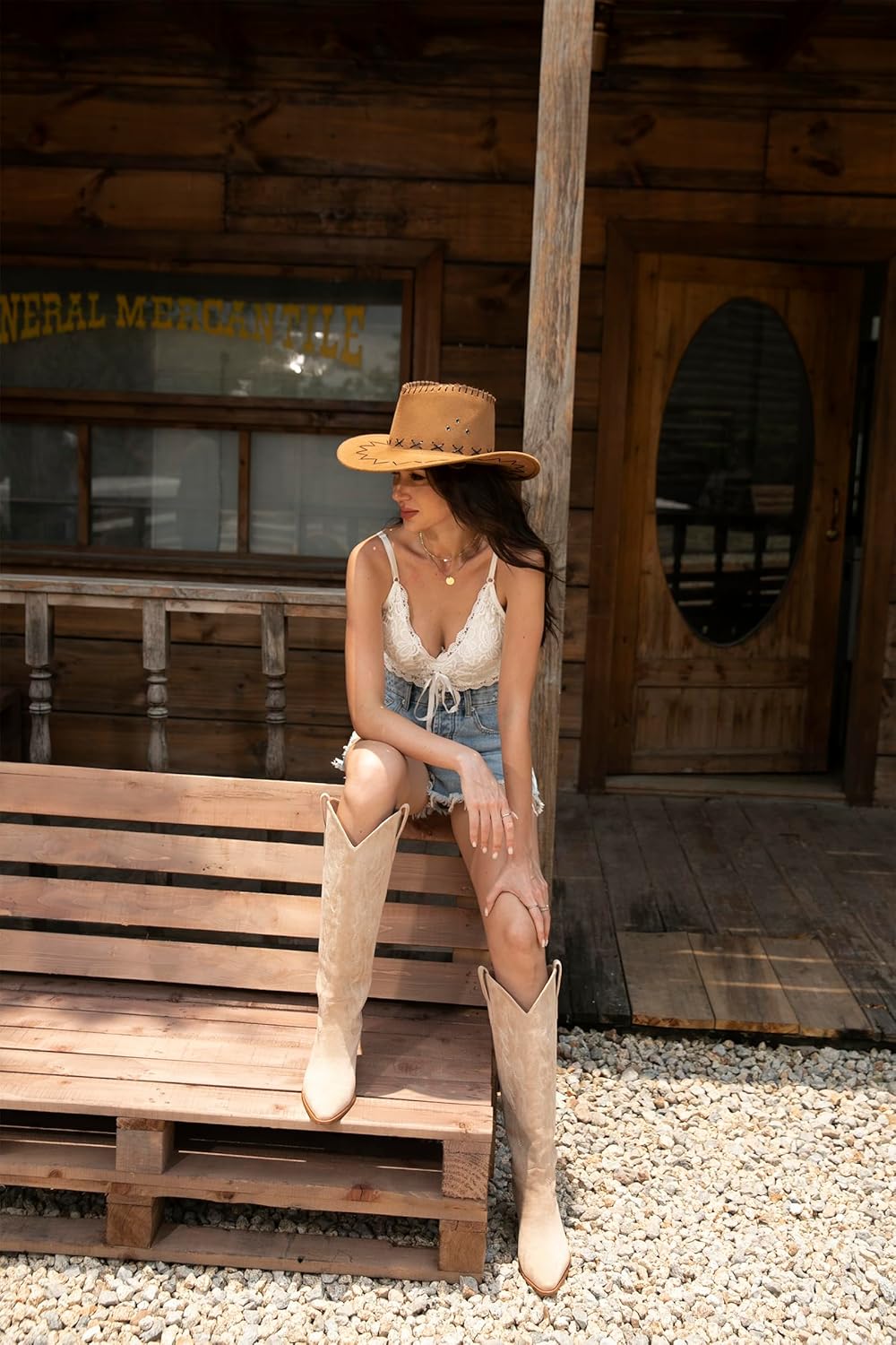 iiimmu Cowgirl Boots Women Knee High Boots Pointed Toe and Block Heel Cowboy Suede and Faux Leather Boots with Embroidered - Image 3