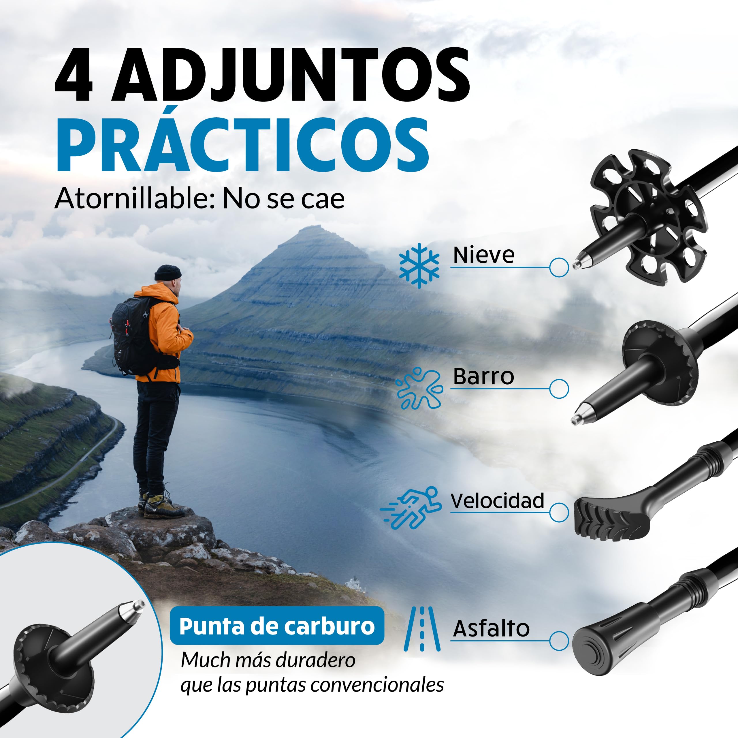 Terra Peak® Bastones de Senderismo telescópicos de Carbono o Aluminio (Plegables, ultraligeros, Extensibles) - Palos Trekking y Nordic Walking para Hombre y Mujer con Toalla Gratis