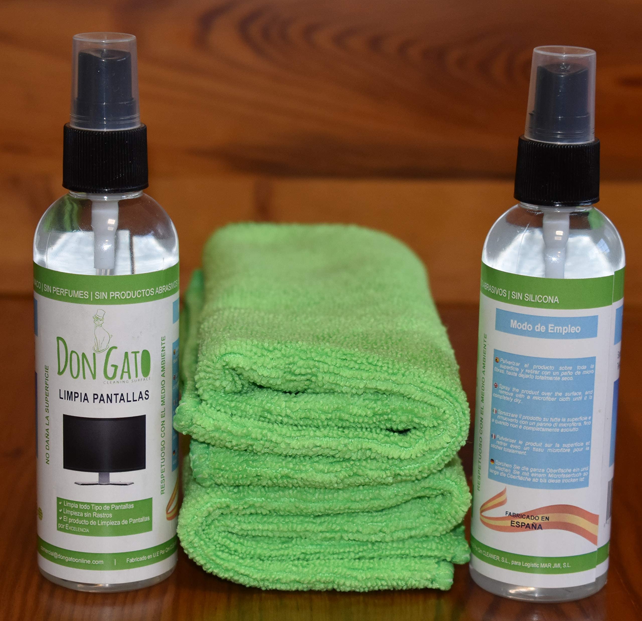 Don Gato – pulizia dello schermo (100ml x 2) + 2 panno in microfibra per TV, Tablet, Computer portatile, LCD, LED, telefono cellulare. Prodotti naturali e rispettoso dell'ambiente.