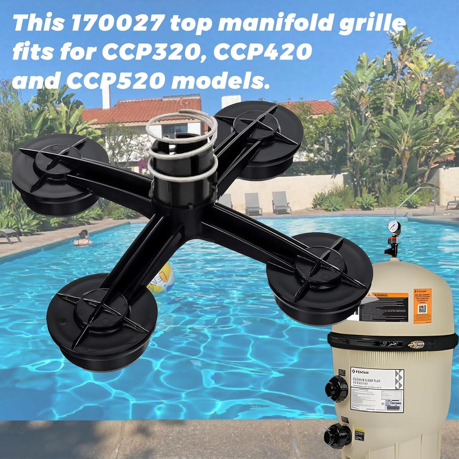 170027 Top Manifold Assembly Replacement, Pool Filter Manifold Fits for pentair ccp320, ccp420 and ccp520 Clean and Clear Plus Pool and Spa Cartridge Filter