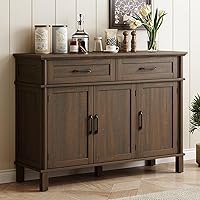 ONBRILL 48 Inch Farmhouse Buffet Sideboard Cabinet with 2 Drawers, 3 Doors & Adjustable Shelves - Brown Storage for Kitchen, Dining Room