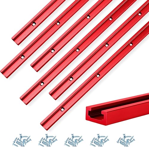 Miniatura 7 de Zonon 6 piezas de riel en T con tornillos para madera para carpintería, perfil de doble corte, carril universal en T de aluminio con agujeros de