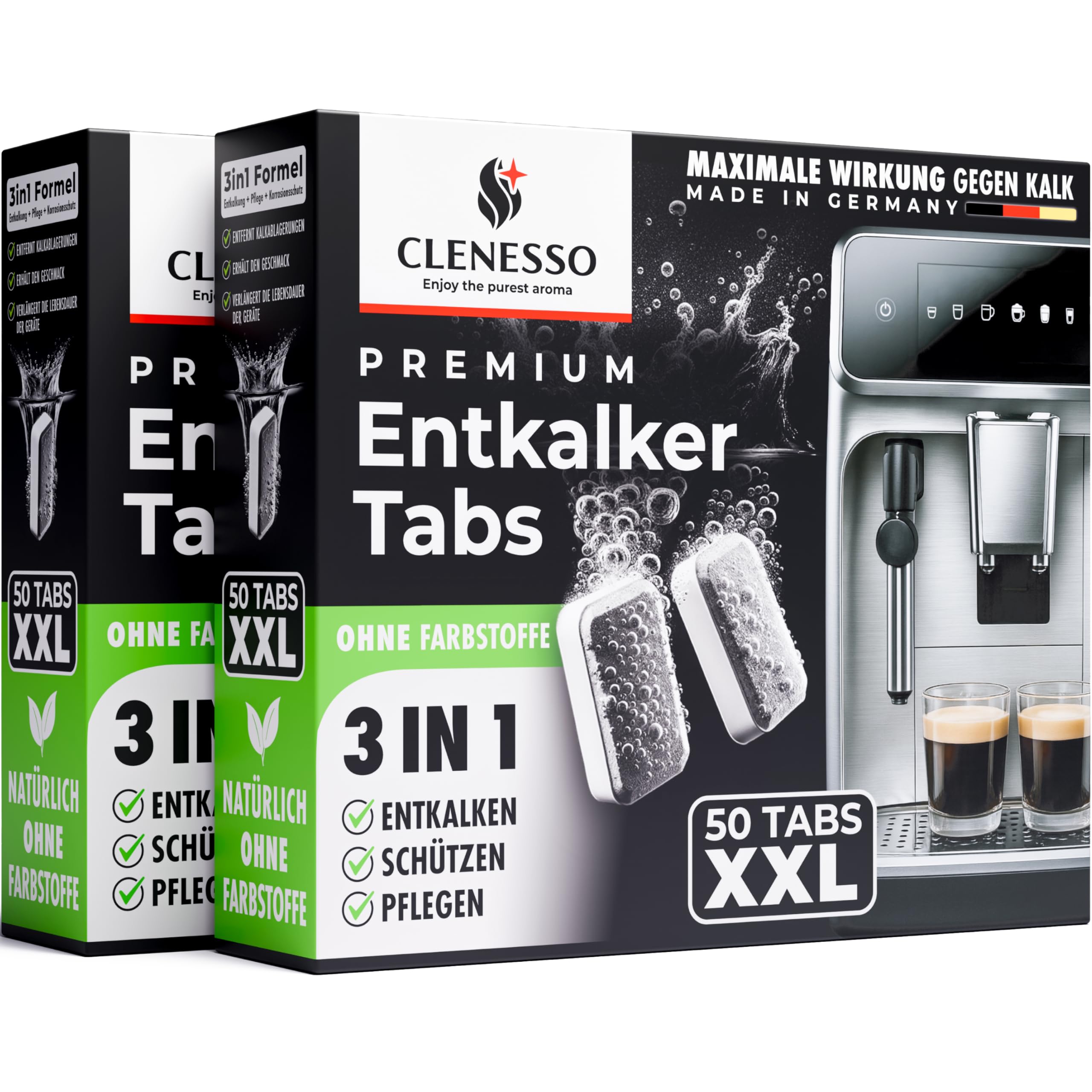 3-in-1 Entkalkungstabletten für Kaffeevollautomaten & Kaffeemaschinen (100 Stk) – Entkalker Kaffeevollautomat kompatibel mit Siemens EQ Series, Jura, Krups, Delonghi, Philips, Miele, Tassimo uvm.