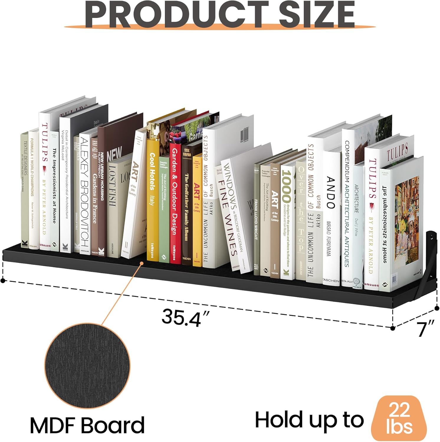 upsimples 35.4 Inches Floating Book Shelves for Wall, Long Floating Wood Shelves for Living Room, Library, Bedroom, Office Organizer and Storage, Black
