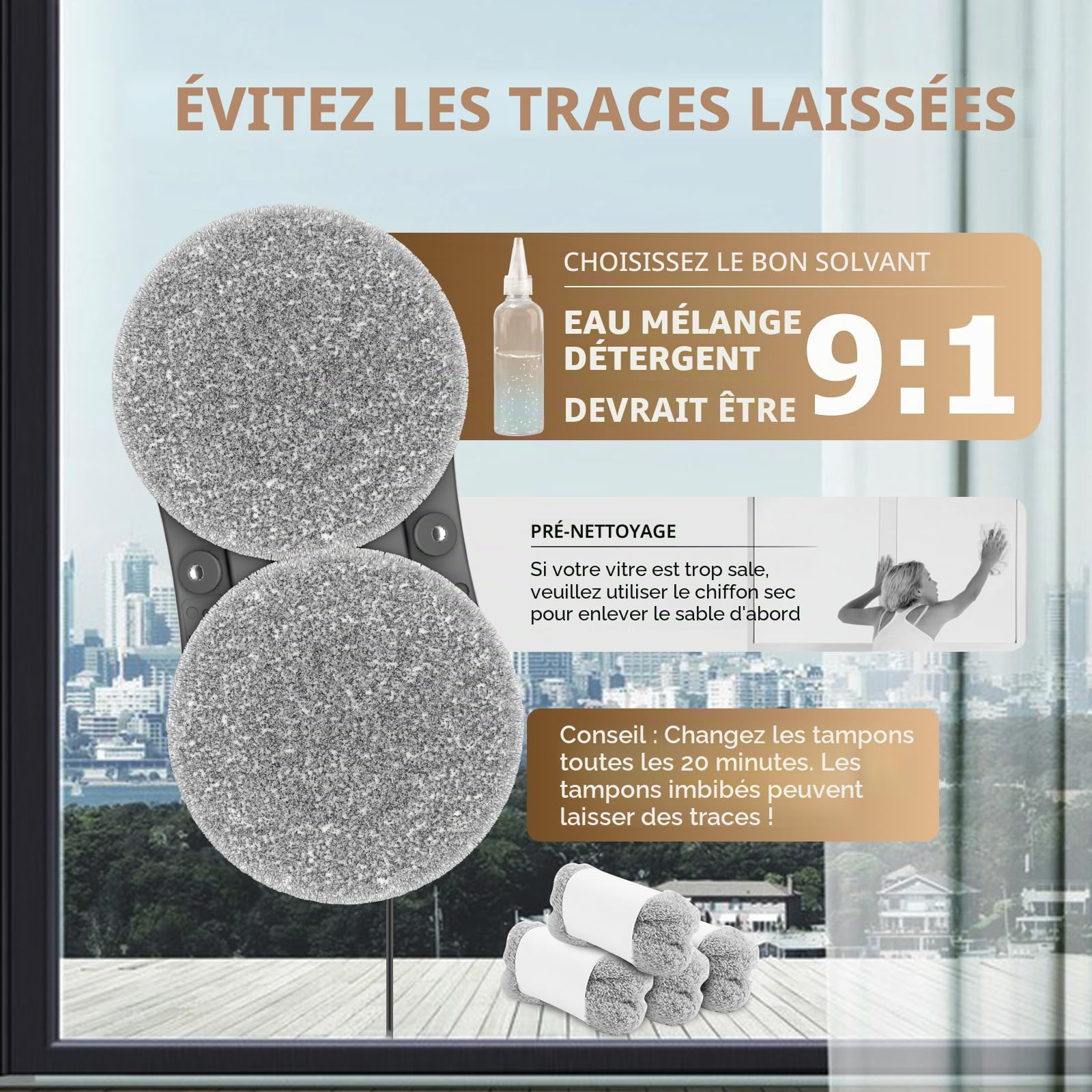 CHOVERY CL-3 Robot Nettoyeur de Vitre 3800Pa avec Fonction Pulvérisateur Robot Laveur de Vitre Automatique électrique avec Double Pulvérisation d'eau