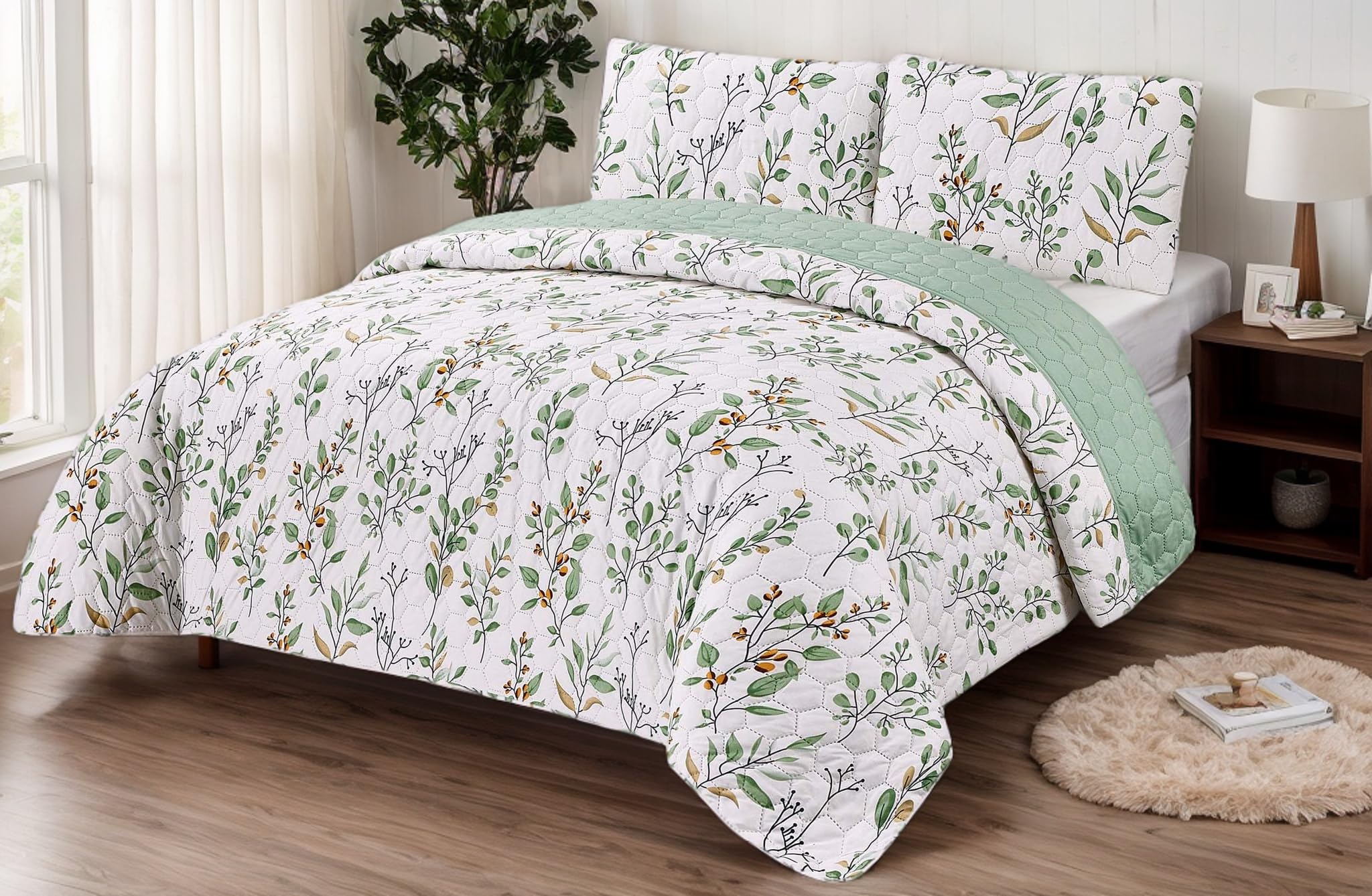 DH DREAMER HOME Colcha Boutis con Diseño Silvestre + 1 Funda Cojin 50x70 cm - Cubrecama Ligera Fina Entretiempo Extra Suave y Transpirable (Cama 90, 180x260cm)