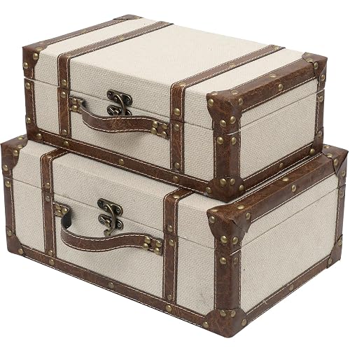 DECOR4SEASON Vintage Linen Fabric Decorative Box Set of 2 -