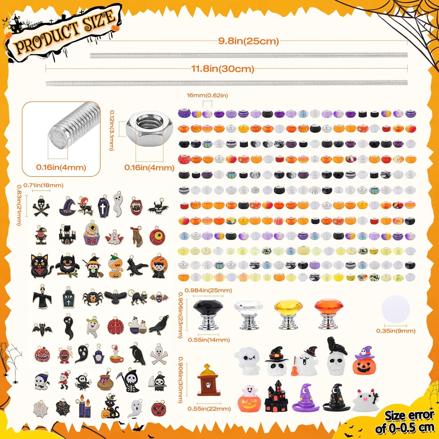469pcs Halloween Christmas Beaded Garden Stakes, DIY Fairy Wand Garden Beaded Kit with 12 in or 10 in Threaded Rod, Crystal Stopper Top, Large Holes Beads for Outdoor or Indoor Holiday Decoration