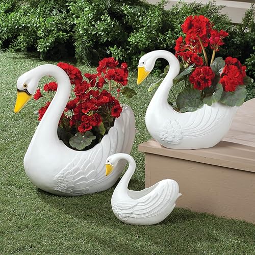 Miniatura 3 de Union Classic - Maceteros de cisne blanco para interiores y exteriores, decoración de jardín del hogar, juego de 3 piezas