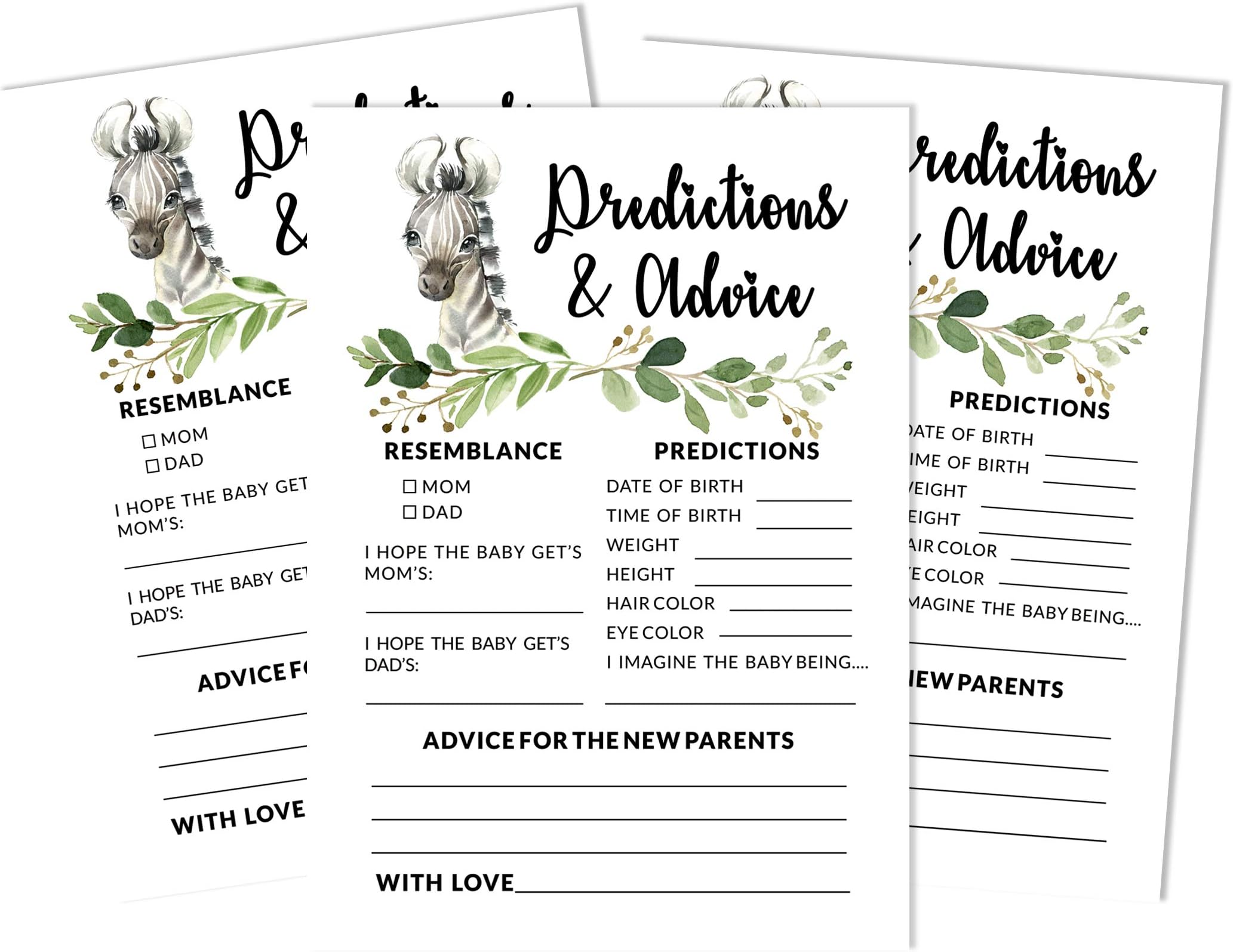 Inkdotpot Baby Cheetah Jungle Animals Party Supplies Set of 50 Baby Shower Prediction Cards for Baby Shower Game