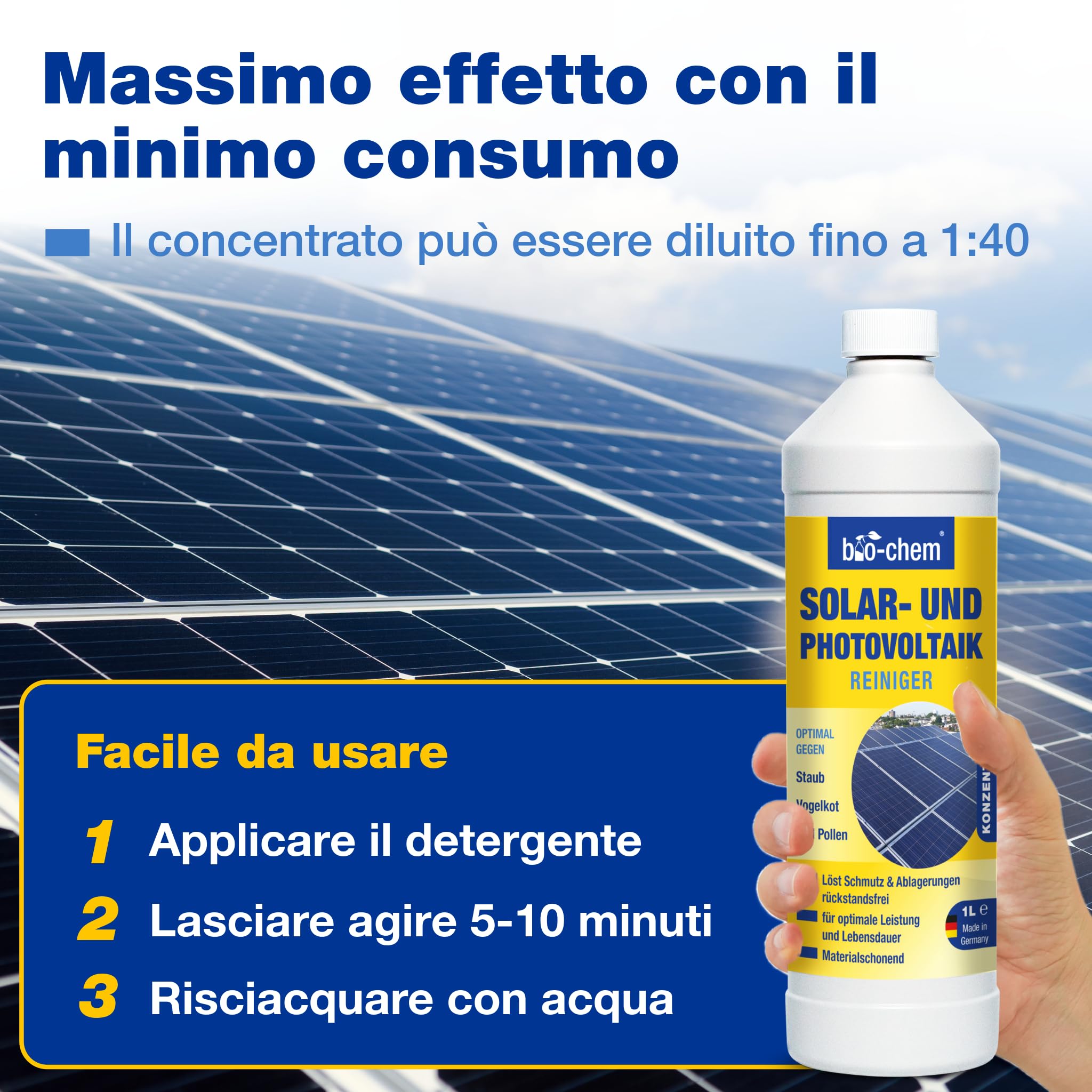 bio-chem Detergente per pannelli solari e fotovoltaici 5L | Diluibile fino a 1:20 – efficace in profondità e delicato sui materiali – Made in Germany