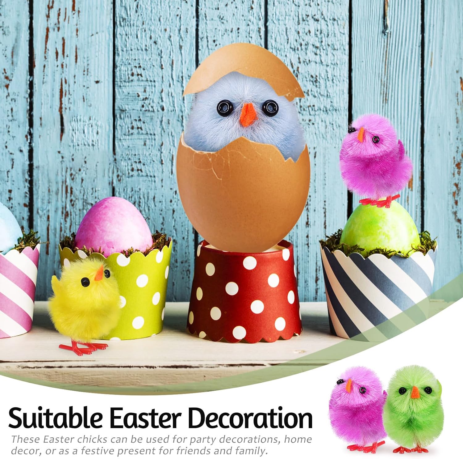 UKCOCO 18 Pcs Mini Easter Chicks, Fluffy Chenille Animal Figure for Easter Egg Fillers, Bonnet Hats Decoration, DIY Crafts and Cake Toppers, Cute Party Favors (Multi-Color)