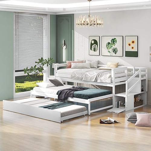 Miniatura 37 de Quarte Sofá cama multifuncional de tamaño individual con nido y estantes plegables en ambos lados, sofá cama con marco de madera y listones, para